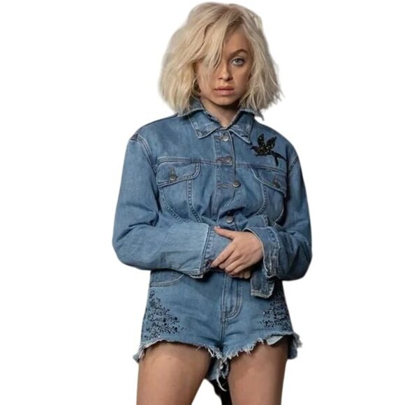 ONE TEASPOON Crystal Rocks Swarovski Collab Denim Shorts Sz 28 NEW - Picture 9 of 9